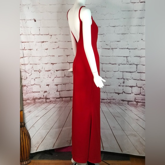 CALVIN KLEIN Halter Neck Size 4 Red Crepe Floor Length Maxi Gown Prom Dress - Picture 16 of 16